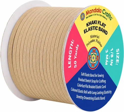 Vista 79 de Mandala Crafts 20 yardas 1/2 pulgada 0.472 in bandas elásticas beige