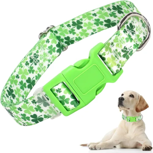 Vista 18 de Lindo collar de perro con patrones de flores verdes para perros machos y hembras, collares ajustables y cómodos para perros XS, pequeños, medianos