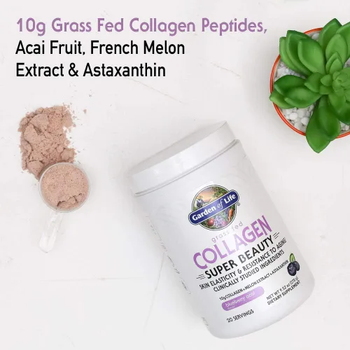 Vista 4 de Garden of Life - Grass Fed Collagen Beauty - Polvo de colágeno para mujeres y hombres, sabor granada y arándano, 20 porciones, para las uñas, piel