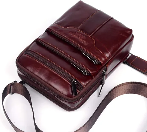 Vista 6 de Hebetag Bolso bandolera de cuero pequeño para hombres y mujeres, para viajes al aire libre, negocios