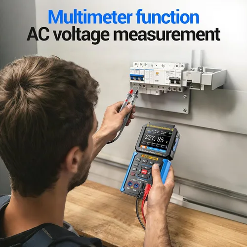 Vista 3 de Multímetro osciloscopio portátil 3 en 1,50MHz canal dual,Generador de señal Azul
