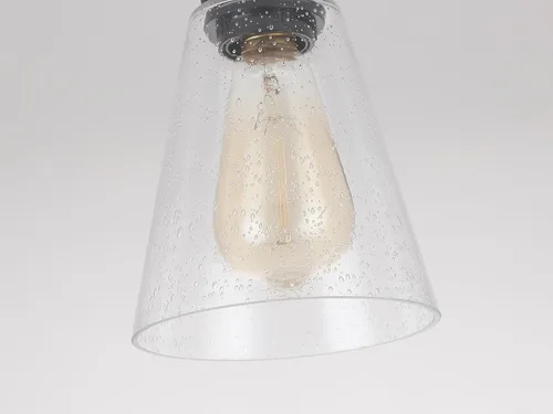 Vista 6 de Lámpara de techo rústica de cristal empotrado, mini pantalla de vidrio transparente y madera de roble, lámpara de techo semiempotrada para cocina