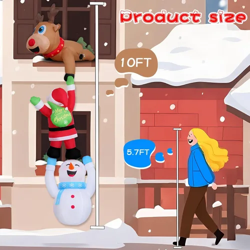Vista 4 de Inflables colgantes de Navidad de 10 pies, decoraciones de muñeco de nieve