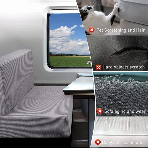 Vista 7 de EFELIM Fundas de cojín de terciopelo para cabina de comedor de caravana, elásticas de 2 asientos, funda de cojín suave para sofá de dos plazas