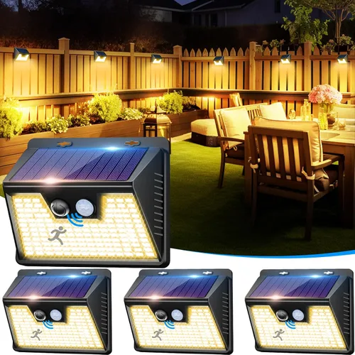 Vista 16 de Luces solares para exteriores, paquete de 1 unidad, 140 LED/3 modos de sensor de movimiento, luces para exteriores, alimentadas por energía solar