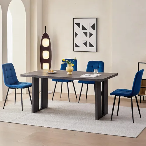 Vista 2 de Juego de 4 sillas de comedor de terciopelo azul para cocina