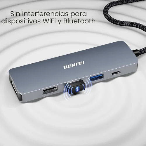 Vista 7 de BENFEI Hub USB C 5 en 1 con HDMI 4K (certificado), entrega de energía de 100W, 3 USB-A, cable de silicona, carcasa de aluminio compatible