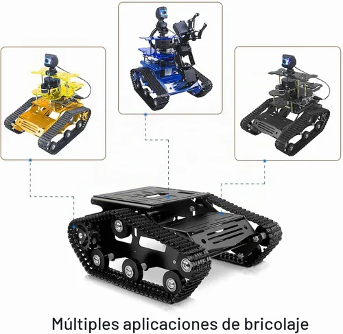 Vista 6 de Kit de chasis de coche robot inteligente, chasis de tanque grande de metal completo con motores de 2WD para Arduino Raspberry Pi Jetson Python DIY