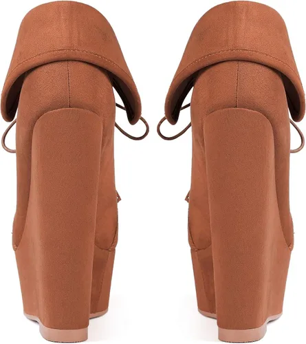 Vista 3 de YODEKS Botas de tacón alto para mujer con cordones y puntera redonda, botas de tacón alto, botas de vestir de fiesta elegante