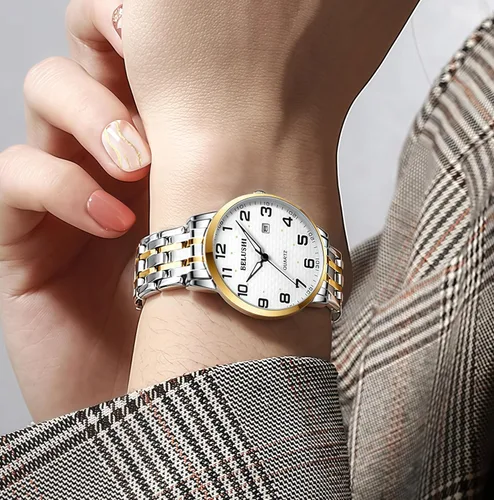 Vista 3 de Gosasa Reloj de cuarzo fácil de leer para personas mayores, números grandes, calendario, resistencia al agua de 98.4 ft, luminoso, reloj de pulsera