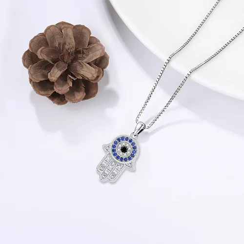 Vista 119 de Aniu Joyería de plata de ley 925 Hamsa de Fátima para mujer con circonita cúbica, viene con caja de regalo negra