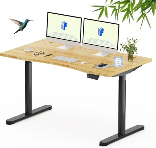 Vista 21 de FLEXISPOT Escritorio de pie de madera maciza, escritorio de madera real de una pieza, escritorio eléctrico de altura ajustable para oficina en casa