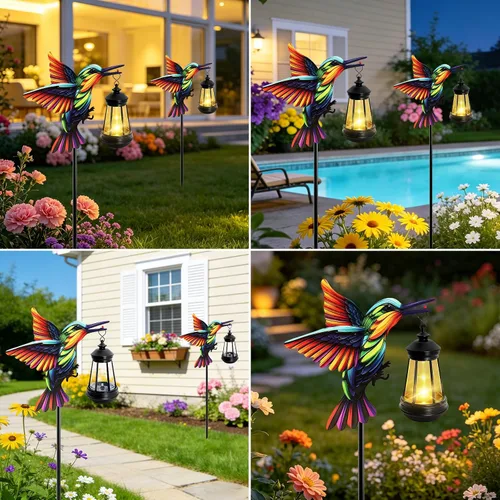 Vista 5 de Luces solares de colibrí para decoración al aire libre, estacas de colibrí con luces solares, regalos de cumpleaños para el día de la madre, luces