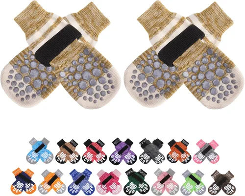 Vista 19 de PUPTECK Calcetines antideslizantes para perros con agarres de doble cara para perros pequeños, medianos y grandes, suelos de madera dura que evitan