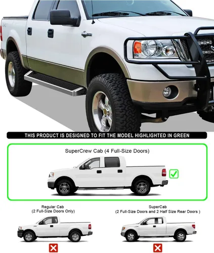 Vista 2 de APS (Estribo plateado) Estribos Nerf Bars escalones laterales compatibles con Ford F150 2004-2008 SuperCrew Cab
