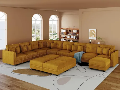 Vista 29 de LLappuil Sofá seccional modular con asientos de almacenamiento, sofá seccional convertible modular en forma de U de pana para sala de estar, sofá