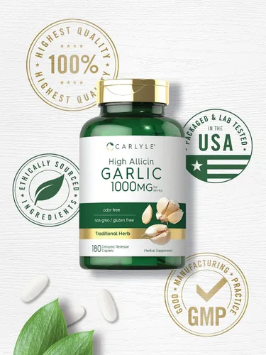 Vista 5 de Carlyle Suplemento de ajo de 1000 mg 180 cápsulas Pastillas inodoras Extracto de alto contenido de alicina Vegetariano, sin OMG y sin gluten