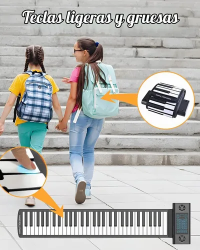 Vista 6 de KONIX Piano enrollable de 61 teclas, piano portátil mejorado para principiantes con Bluetooth/MIDI, teclado de piano enrollable de silicona