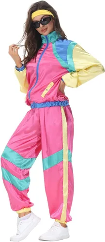 Vista 4 de Traje deportivo de los años 80 para hombres y mujeres, chaqueta y pantalones, traje con diadema, traje de 1980 para Halloween, fiesta vintage