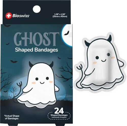 Vista 83 de BioSwiss Vendajes, juego de vendajes autoadhesivos en forma de alienígena de Halloween, sin látex, cuidado de heridas estériles, 24