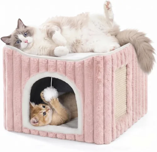 Vista 12 de Avont Cama tipo cueva 3 en 1 para gatos de interior con almohadilla para Azul
