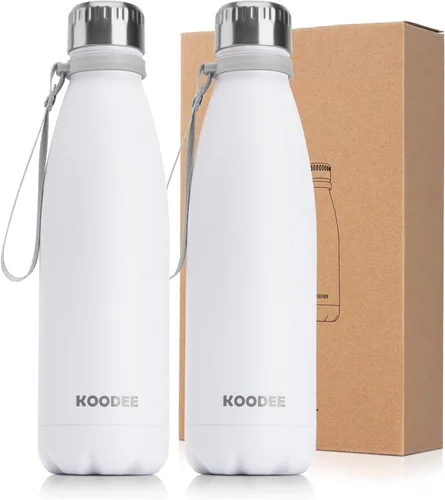 Vista 30 de koodee Botella de agua aislada (paquete de 2) botella de agua de doble pared de acero inoxidable 18/8, botella térmica de viaje con forma de cola
