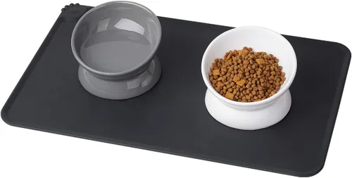 Vista 7 de LoeJan Tazón Elevado para Comida de Gatos, Tazón de Agua de Cerámica Elevado e Inclinado de 5 Oz, Platos Anti Vómito que Protegen la Columna