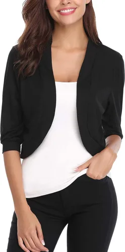 Vista 8 de iClosam Chaqueta de punto para mujer, manga 34, parte delantera abierta, bolero