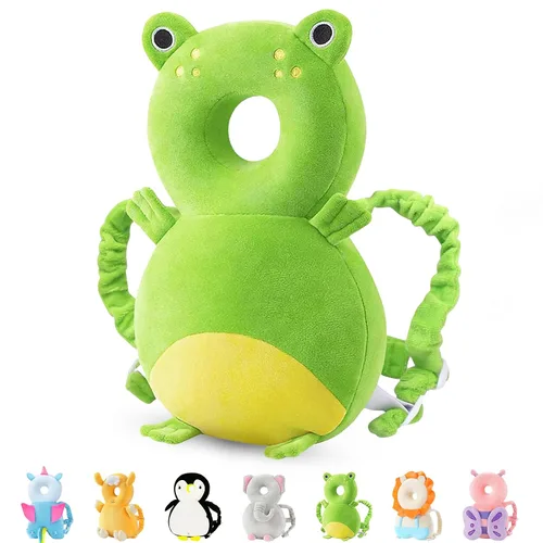 Vista 22 de JunNeng - Mochila protectora de cabeza de bebé para caminar y gatear, pingüino blanco Protector de cabeza suave, transpirable, ajustable