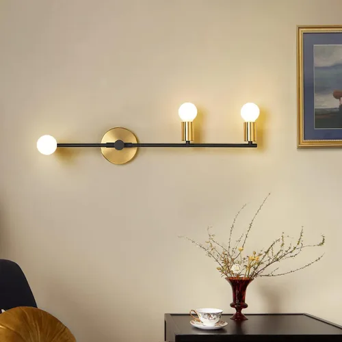 Vista 2 de Apliques de pared para dormitorio, 3 luces de iluminación vintage, modernas luces montadas en la pared, lámpara de pared para porche, pasillo Dorado
