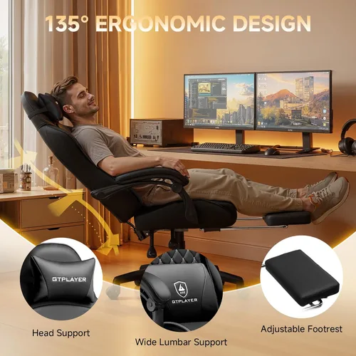 Vista 5 de GTPLAYER Gaming Chair, High Back Leather Computer Gaming Chair with Footrest, Ergonomic Height Adjustable Office Chair with Removable Cover and