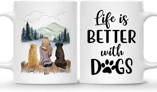 Vista 17 de Taza Personalizada de Gossby para Perros - La vida es mejor con perros (2 hombres - 2 perros) - Taza de perro personalizable para papás de perros