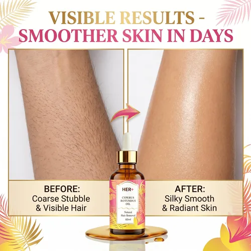 Vista 7 de Her+ Cyperus Rotundus Oil for Hair Removal, Natural Hair Removal Oil & Inhibitor Cyperus Rotundus Oil, Reducing Body Hair Growth, and Pore