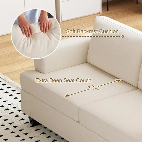 Vista 9 de Furnimart Sofás Seccionales para Sala de Estar, Modernos 2 Sofás de Dos Plazas y Sofá de 3 Plazas, Juego de Sofá de Asiento Profundo Color Crema