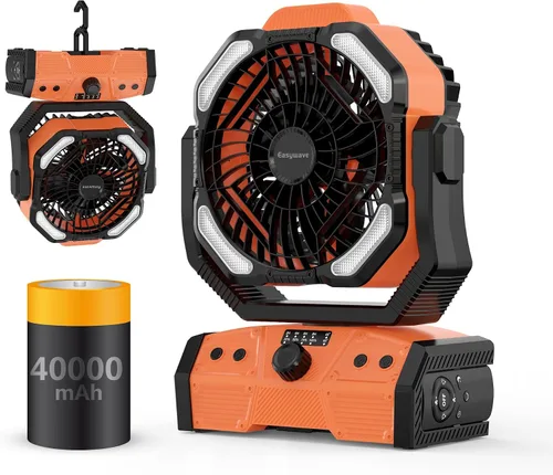 Vista 11 de Easywave Ventilador de camping con linterna LED: tienda de campaña de 20000 mAh recargable con batería para exteriores, ventilador oscilante
