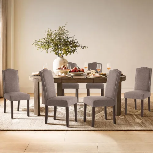 Vista 23 de Juego de 2 sillas de comedor tapizadas modernas y elegantes para cocina Beige