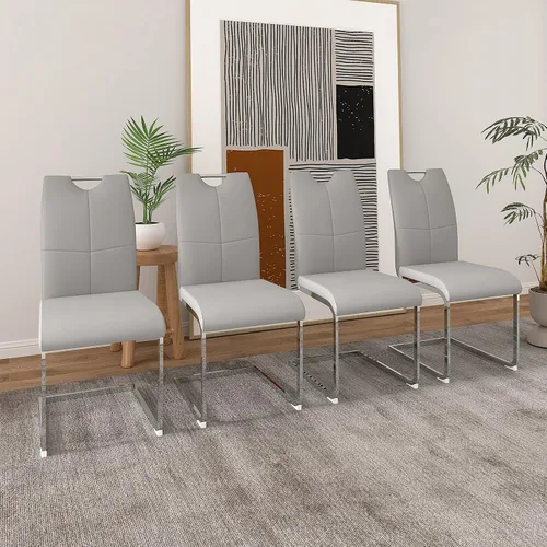 Vista 23 de Juego de 2 sillas de comedor, modernas sillas de comedor de piel sintética con respaldo alto, patas de metal, sillas tapizadas modernas para cocina