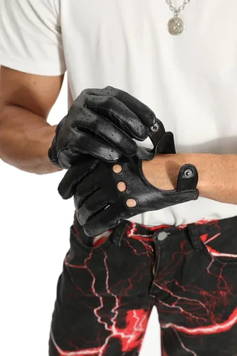 Vista 2 de Guantes de conducción de cuero sin forro para pantalla táctil para hombre
