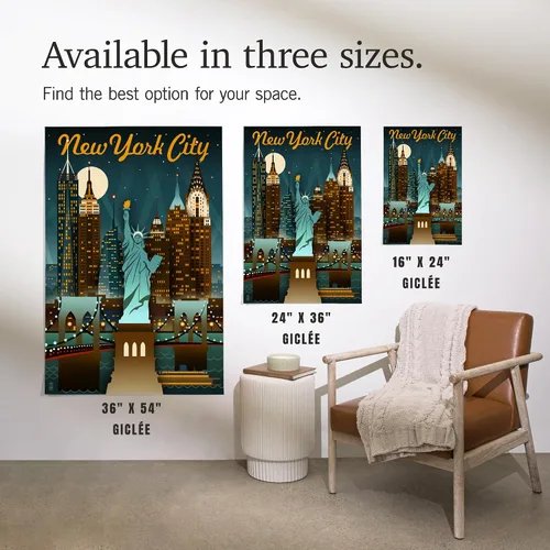 Vista 7 de Lantern Press 16x24 pulgadas Giclée Art Print Decoración de pared, Nueva York, horizonte retro