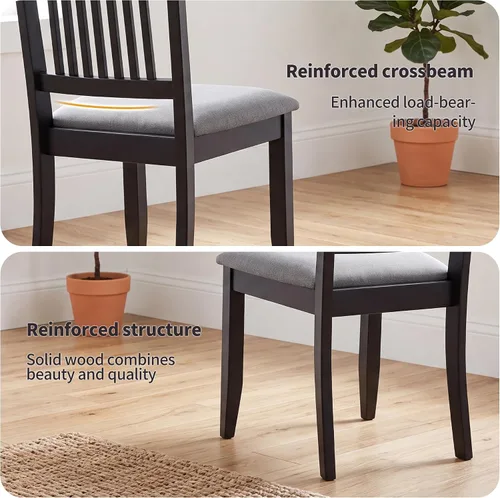 Vista 5 de DUHOME Juego de 2 sillas de comedor de madera, sillas de cocina de granja con respaldo, sillas de comedor tapizadas para sala de estar, color negro