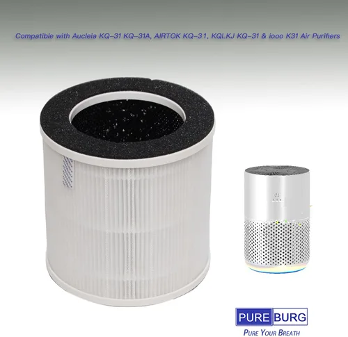 Vista 2 de PUREBURG Filtro de repuesto compatible con purificadores de aire Aucleia KQ-31 KQ-31A, AIRTOK KQ-31, KQLKJ KQ-31 y iooo K31, paquete de 4 filtros