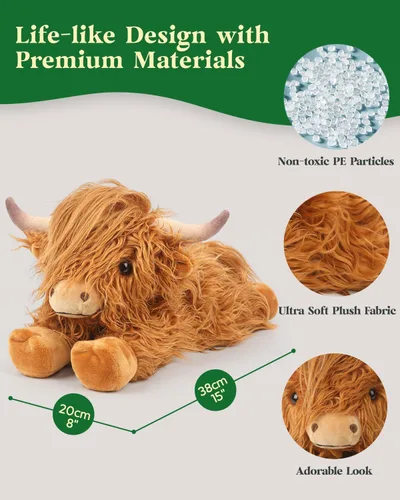 Vista 6 de Cuckool Highland Cow - Animales de peluche, adorable animal de peluche esponjoso de ganado de las tierras altas, lindo peluche suave de vaca