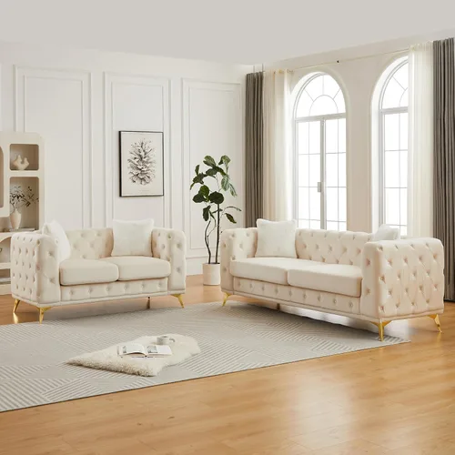 Vista 26 de KEIKI Sofá Chesterfield de terciopelo de lujo extragrande de 61 pulgadas con 2 almohadas, estilo mediados de siglo, sofá de 2 plazas con botones