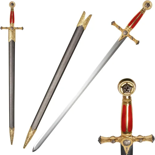 Vista 13 de Stainless Steel Medieval Star of David King Solomon Cross Crusader Knight Templar Sword for Collection, Cosplay, Display