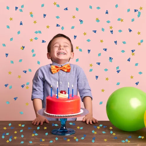 Vista 5 de Confeti con purpurina de cumpleaños con temática espacial, confeti de mesa espacial de estrella de cohete, dispersión de papel para baby shower