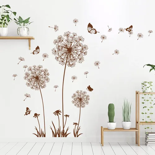 Vista 8 de Calcomanías de pared extraíbles 3D de diente de león, flores y mariposas voladoras, murales autoadhesivos, despegar y pegar, decoración de dientes