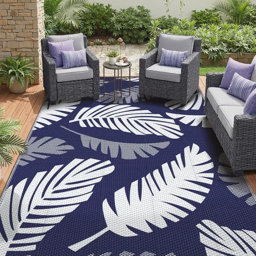 Vista 82 de GENIMO - Alfombra para exteriores de 6 x 9 pies, para patio, espacios amplios, reversible, de pajillas de plástico, alfombra impermeable para Azul