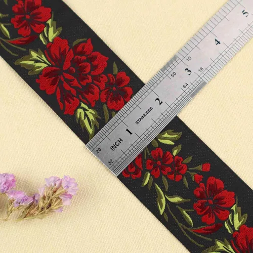 Vista 2 de IDONGCAI Cinta Jacquard Boho de 10 yardas - Tela de bordado floral de encaje negro para coser y adornos