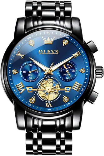 Vista 10 de OLEVS Relojes para hombre de acero inoxidable con cronógrafo, reloj de pulsera grande analógico de cuarzo, relojes de vestir impermeables de moda