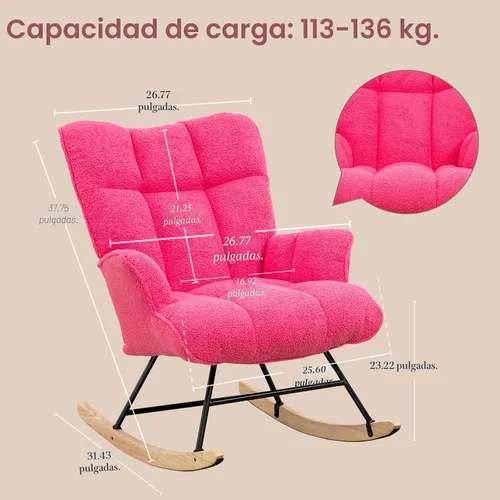 Vista 2 de SAETSFEG - Mecedora tapizada estilo osito de peluche para cuarto de bebé, con respaldo alto, silla de columpio con asiento acolchado, cómoda silla